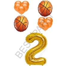 Best Parti Basketbol Topu ve Gold Renk Rakam Folyo ve Latex Balon Seti Yaş 2