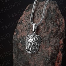 Takılingo 925 Ayar Gümüş Küçük Boy 3D Aslan Motifli Beyaz Erkek Kolye