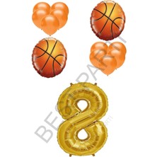Best Parti Basketbol Topu ve Gold Renk Rakam Folyo ve Latex Balon Seti Yaş 8
