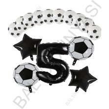 Futbol Topu Yıdız Folyo Siyah Rakam ve Baskılı Balon Seti Yaş 5