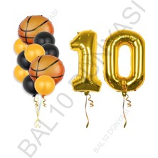 Gold Renk Rakam Basketbol Topu Folyo ve Latex Balon Seti Yaş 10