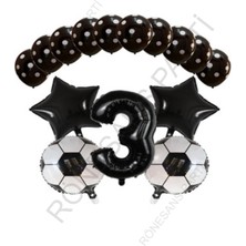 Rönesans Parti Futbol Topu Yıdız Folyo Siyah Rakam Ve Baskılı Balon Seti Yaş 3