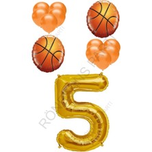 Rönesans Parti Basketbol Topu Ve Gold Renk Rakam Folyo Ve Latex  Balon Seti Yaş 5