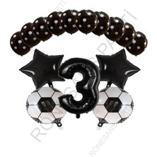 Rönesans Parti Siyah Rakam Futbol Topu Yıdız Folyo Ve Puanlı Balon Seti Yaş 3
