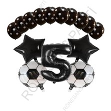 Rönesans Parti Siyah Rakam Futbol Topu Yıdız Folyo Ve Puanlı Balon Seti Yaş 5