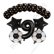Rönesans Parti Siyah Rakam Futbol Topu Yıdız Folyo Ve Puanlı Balon Seti Yaş 9