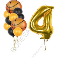 Rönesans Parti Gold Renk Rakam Basketbol Topu Folyo Ve Latex  Balon Seti Yaş 4
