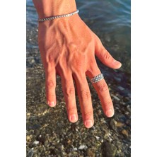 Trend Collection Gümüş Kaplama Ispanyol Hasır Örgü Model Ayarlanabilir Erkek Yüzük ve Bileklik Set