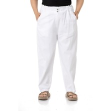 Disentis Modest Büyük Beden Beli Fırfır Detaylı Yüksek Belli Gabardin Beyaz Pantolon