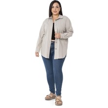 Disentis Modest Büyük Beden Geniş Kesim Gabardin Taş Rengi Gömlek