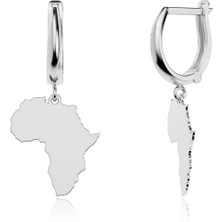 İndigo Takı Sade Afrika Kıtası Beyaz Gümüş Küpe