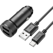 Ason Plus Hoco Z49 Çift USB Girişli Araç Şarj Başlık + USB To Type-C Kablo