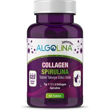 Algolina Collagen + Spirulina Tablet Takviye Edici Gıda - 1260 mg 60 Tablet - (Kolajen Tip 1 2 3)