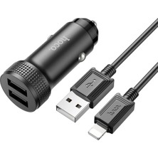 Ason Plus Hoco Z49 Çift USB Girişli Araç Şarj Başlık + USB To iPhone Lightning Kablo