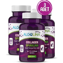 Algolina Collagen + Spirulina Tablet Takviye Edici Gıda -1260 mg 60 Tablet-(Kolajen Tip 123) x 3 Adet