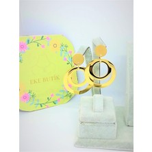 Eke Butik Çelik Ikili Halkalı Vidalı Küpe