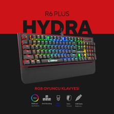Rampage Hydra R6 Plus Full Rgb USB + Audio Portlu Aluminyum Kaplama Mavi Switch Gaming Mekanik Klavye