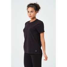 Zinde LIFE P-006974-KADIN Slim Fit Bisiklet Yaka Pamuklu Basic Düz Renk Kısa Kol Günlük Casual Spor Tişört-Siyah