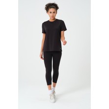 Zinde LIFE P-006974-KADIN Slim Fit Bisiklet Yaka Pamuklu Basic Düz Renk Kısa Kol Günlük Casual Spor Tişört-Siyah