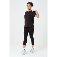 Zinde LIFE P-006974-KADIN Slim Fit Bisiklet Yaka Pamuklu Basic Düz Renk Kısa Kol Günlük Casual Spor Tişört-Siyah