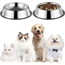 Soillium Evcil Hayvan  2 Adet 18CM Paslanmaz Çelik Metal Mama ve Su Kabı Kedi Köpek 18CM Mama Kasesi