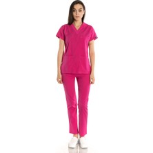 TıpMod Unisex Yarasa Kol Likralı Doktor / Hemşire Forması Fuşya