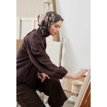 Fresh Scarfs Soft Garden Desen Pamuk Ipek Eşarp Acı Kahve