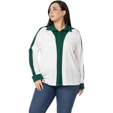 Disentis Modest Büyük Beden Garnili Uzun Kollu Beyaz Zümrüt Gömlek