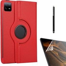 Smcase Xiaomi Mi Pad 6 Kılıf Kapaklı Standlı 360 Dönebilen Koruma DN22 + Nano + Kalem Kırmızı