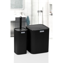 Okyanus Home Mina Siyah Çizgili Kare 2'li Wc Kova ve Fırça Seti