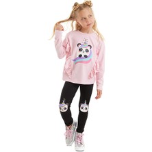 Denokids Panda Unicorn Kız Çocuk Fırfırlı T-shirt Tayt Takım