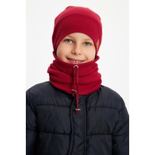 Babygiz Bordo Erkek Çocuk Şapka Bere Boyunluk Takım Pamuklu Kaşkorse