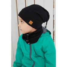 Babygiz Siyah Erkek Çocuk İp Şapka Bere Boyunluk Takım Pamuklu Kaşkorse