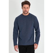 Mmetalic Erkek Indigo Çift Bisiklet Yaka Standart Rahat Kesim Sweatshirt