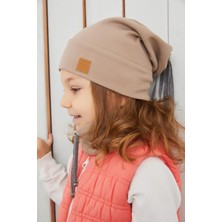 Babygiz Kız Çocuk Kahverengi İpli Şapka Bere Boyunluk Takım Pamuklu Kaşkorse