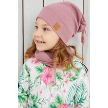 Babygiz Kız Çocuk Gül Kurusu İpli Şapka Bere Boyunluk Takım Pamuklu Kaşkorse