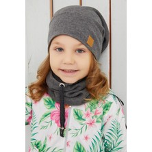 Babygiz Kız Çocuk Füme İpli Şapka Bere Boyunluk Takım Pamuklu Kaşkorse