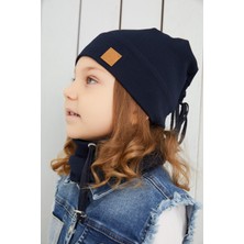 Babygiz Kız Çocuk Lacivert İpli Şapka Bere Boyunluk Takım Pamuklu Kaşkorse