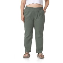 Disentis Modest Büyük Beden Beli Lastikli Cepli Gabardin Haki Pantolon