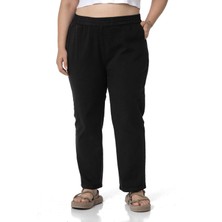Disentis Modest Büyük Beden Beli Lastikli Cepli Gabardin Siyah Pantolon