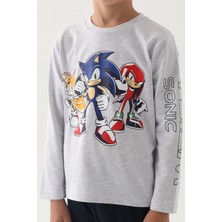 Modern Sonic Gri Melanj Baskılı Erkek Çocuk Pijama Takımı