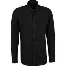Süvari Slim Fit Klasik Yaka Düz Siyah Erkek Gömlek GM1007100471