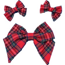 Angel's Collection Büyük Boy Klipsli  Kırmızı  Ekose Anne Kız  Fiyonk Toka