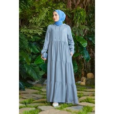 Neways 6531 - Denım Kapşonlu Reglan Kollu Elbise Mavi