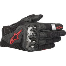 Alpinestars Korumalı Motosiklet Eldiveni SMX-1 Air V2 Siyah Kırmızı Deri Dokunmatik Ekran Desteği
