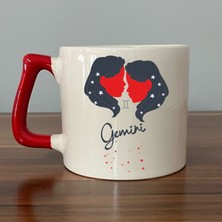 Ikizler Burcu Simgesi Baskılı Kırmızı Kulplu D Kupa