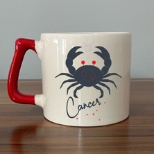 Yengeç Burcu Simgesi Baskılı Kırmızı Kulplu D Kupa