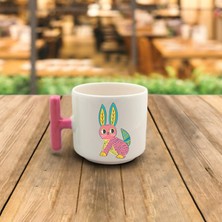 Mor Mürekkep Tavşan Baskılı Pembe Kulplu T Kupa