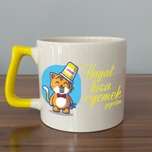 Mor Mürekkep Hayat Kısa Yemek Yiyelim Baskılı Sarı Kulplu D Kupa