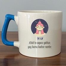 Mor Mürekkep Yay Burcu ve Onla Alakalı Komik Açıklama Simgesi Baskılı Mavi Kulplu D Kupa